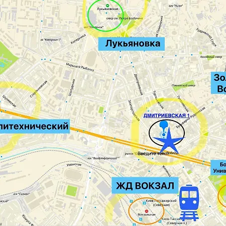 центр жд вокзал метро университет кпи ул дмитриевская 1 напротив цирка Хостел Киев